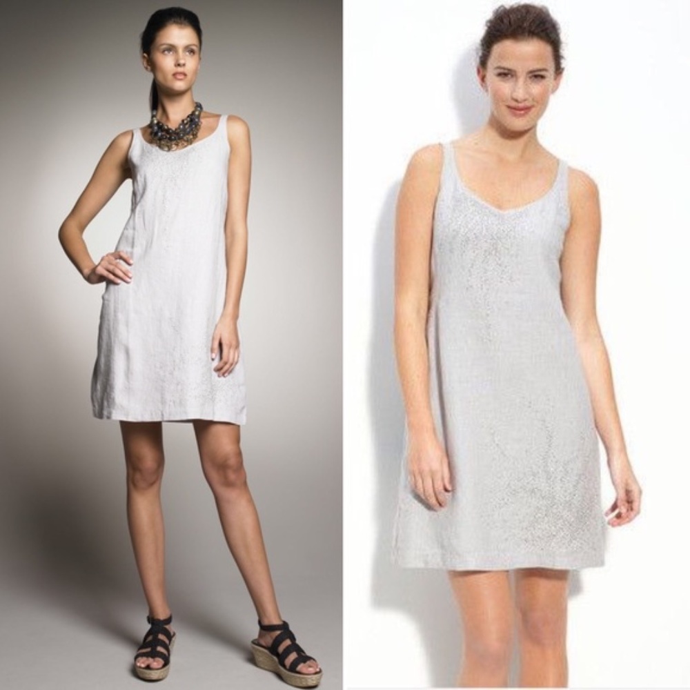 COPY - Eileen Fisher Handkerchief Irish Linen Grey Sequin Dress,  Sz 10